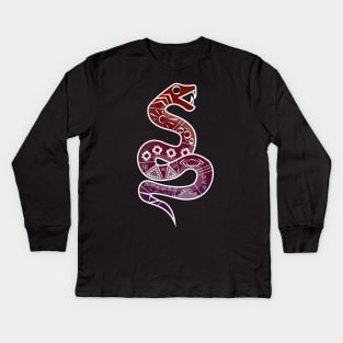 Mexican Aztec Snake Design Red and Purple Kids Long Sleeve T-Shirt